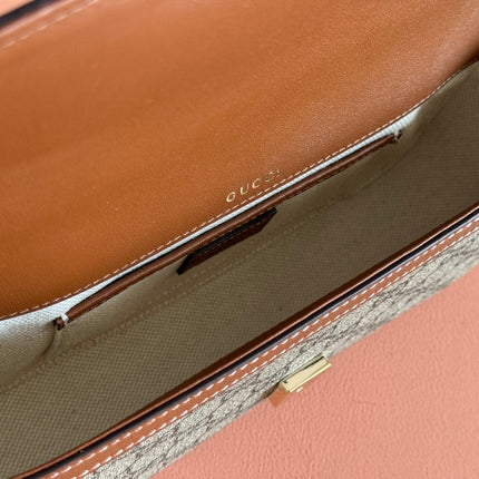 SMALL HORSEBIT 1955 SHOULDER BAG 22.6 IN BEIGE/EBONY GG WITH BROWN CALFSKIN TRIM