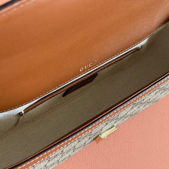 SMALL HORSEBIT 1955 SHOULDER BAG 22.6 IN BEIGE/EBONY GG WITH BROWN CALFSKIN TRIM