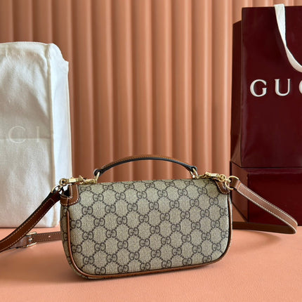 SMALL HORSEBIT 1955 SHOULDER BAG 22.6 IN BEIGE/EBONY GG WITH BROWN CALFSKIN TRIM