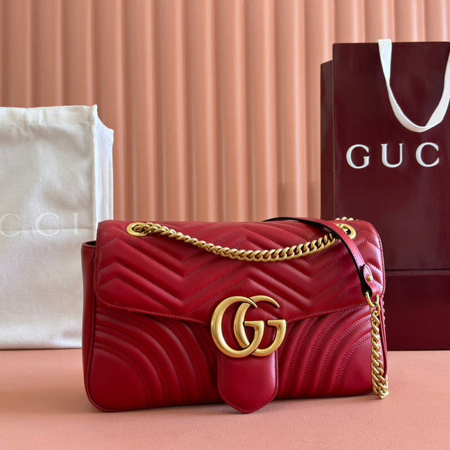 MARMONT SHOULDER BAG 31 IN RED CALFSKIN GOLD CHAIN