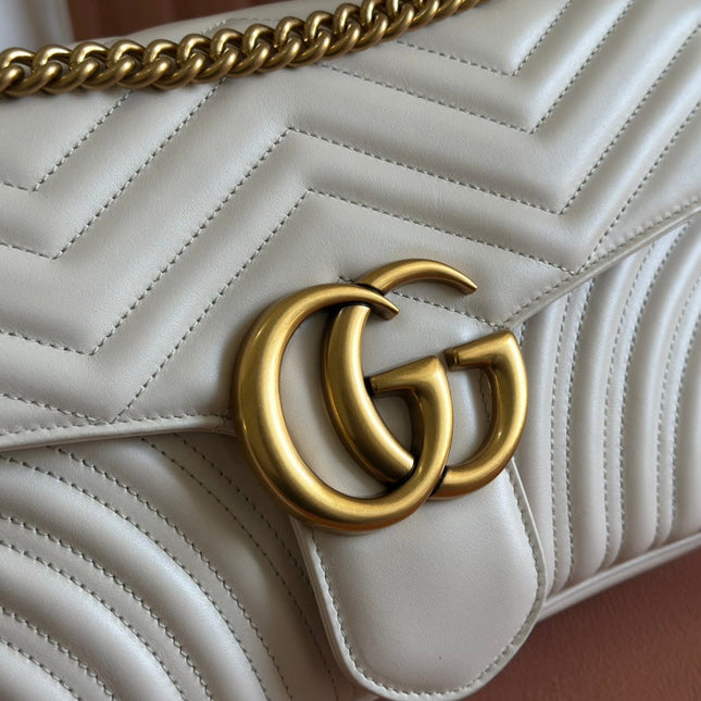 MARMONT SHOULDER BAG 31 IN WHITE CALFSKIN GOLD CHAIN