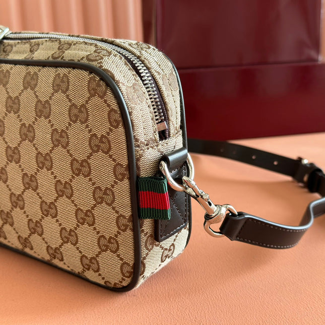 SMALL CROSSBODY BAG 23.5 IN BEIGE AND DARK BROWN GG CANVAS