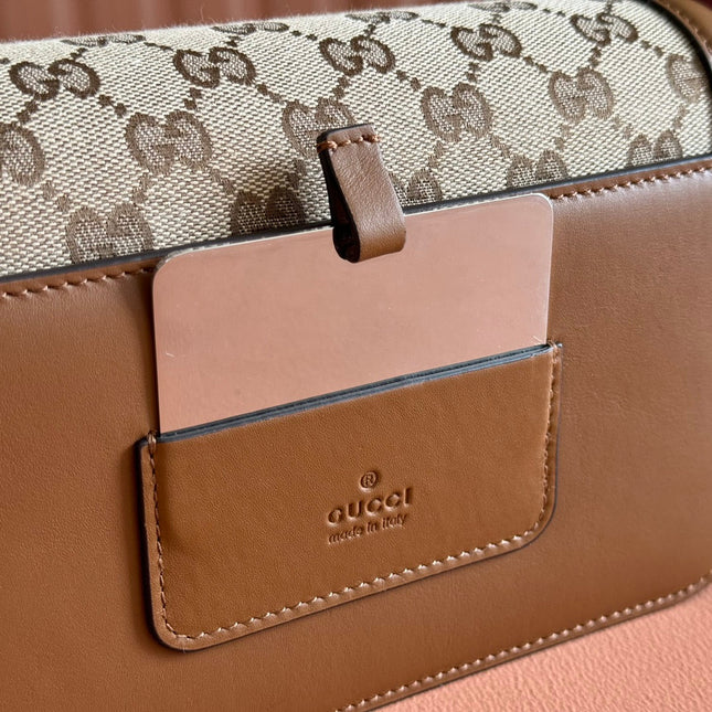 GO SMALL SHOULDER BAG 21.5 IN BEIGE CANVAS BROWN CALFSKIN