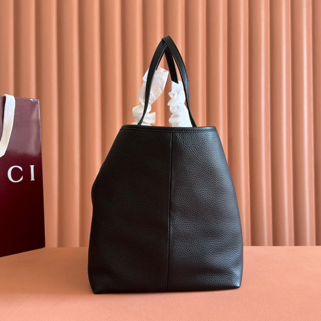 MEDIUM TOTISSIMA REVERSIBLE TOTE BAG 30 IN BLACK CALFSKIN BEIGE AND BROWN GG CANVAS ON SIDE