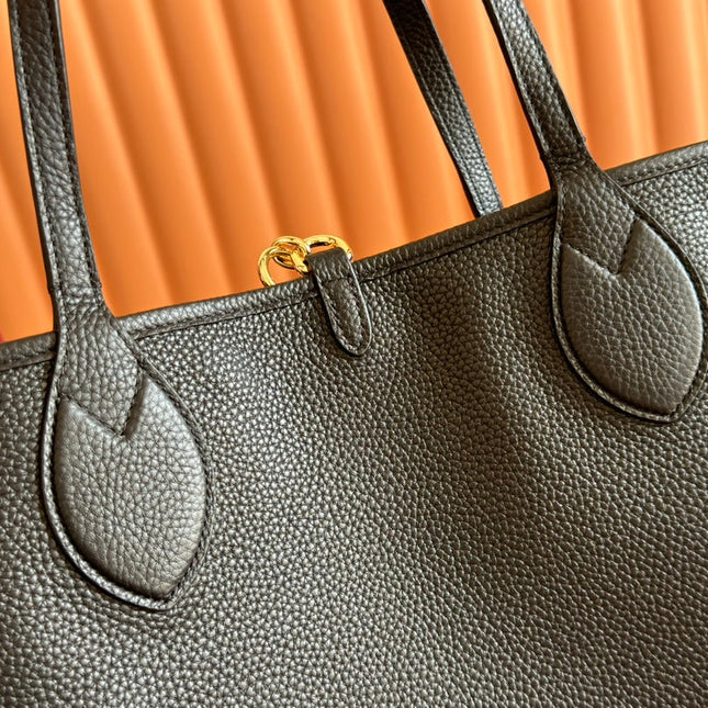 MEDIUM TOTISSIMA REVERSIBLE TOTE BAG 30 IN BLACK CALFSKIN BEIGE AND BROWN GG CANVAS ON SIDE