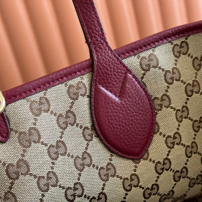 MEDIUM TOTISSIMA REVERSIBLE TOTE BAG 30 IN ROSSO ANCORA RED CALFSKIN BEIGE AND BROWN GG CANVAS ON SIDE