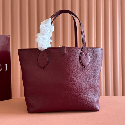 MEDIUM TOTISSIMA REVERSIBLE TOTE BAG 30 IN ROSSO ANCORA RED CALFSKIN BEIGE AND BROWN GG CANVAS ON SIDE