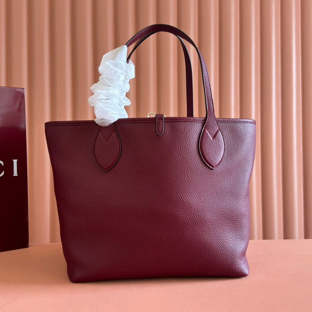 MEDIUM TOTISSIMA REVERSIBLE TOTE BAG 30 IN ROSSO ANCORA RED CALFSKIN BEIGE AND BROWN GG CANVAS ON SIDE