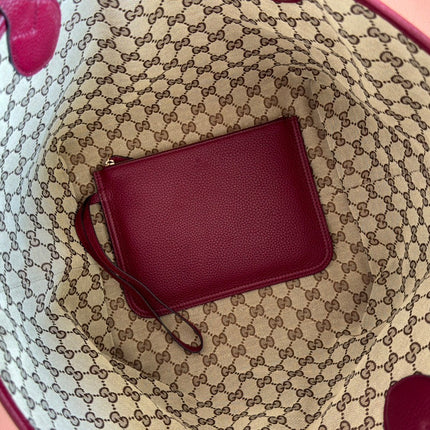 MEDIUM TOTISSIMA REVERSIBLE TOTE BAG 30 IN ROSSO ANCORA RED CALFSKIN BEIGE AND BROWN GG CANVAS ON SIDE