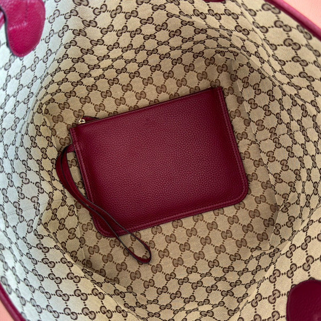 MEDIUM TOTISSIMA REVERSIBLE TOTE BAG 30 IN ROSSO ANCORA RED CALFSKIN BEIGE AND BROWN GG CANVAS ON SIDE