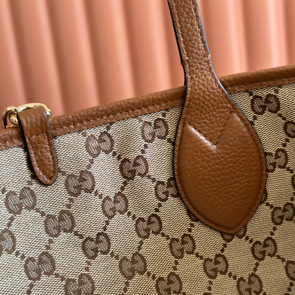 MEDIUM TOTISSIMA REVERSIBLE TOTE BAG 30 IN BROWN CALFSKIN BEIGE AND BROWN GG CANVAS ON SIDE