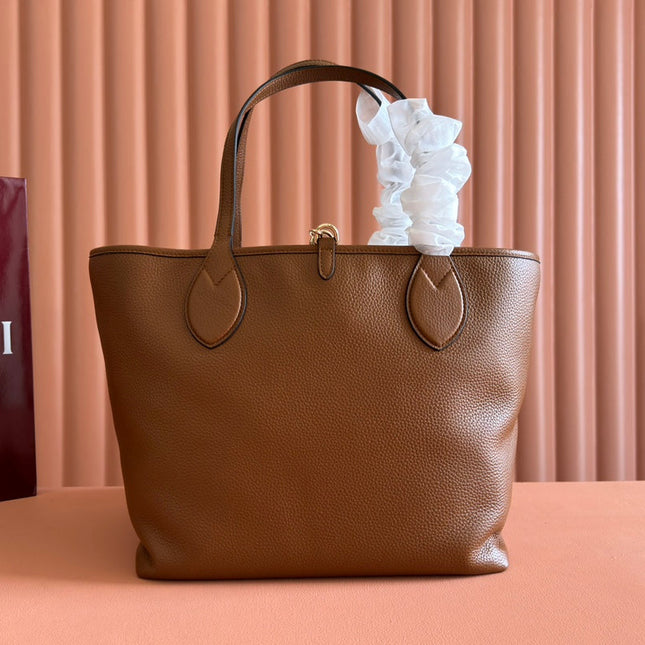 MEDIUM TOTISSIMA REVERSIBLE TOTE BAG 30 IN BROWN CALFSKIN BEIGE AND BROWN GG CANVAS ON SIDE