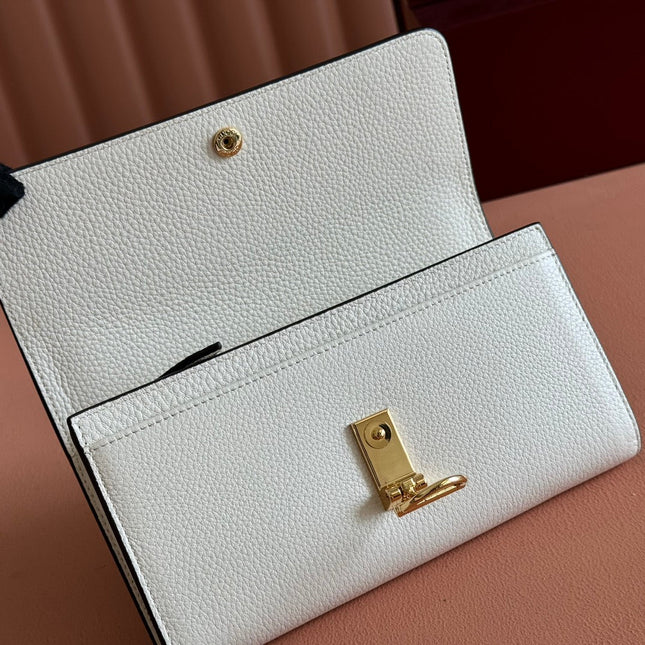 SOFTBIT CONTINENTAL WALLET 19 IN WHITE GRAINY CALFSKIN GOLD HARDWARE