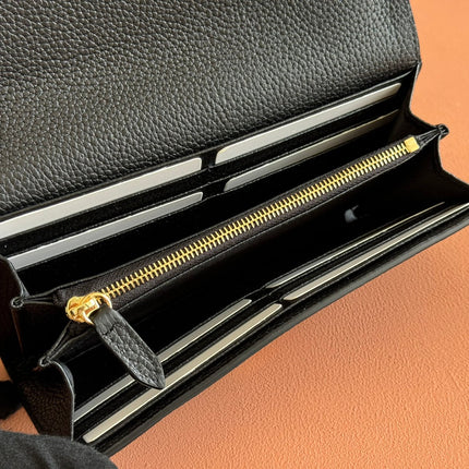 SOFTBIT CONTINENTAL WALLET 19 IN BLACK GRAINY CALFSKIN GOLD HARDWARE