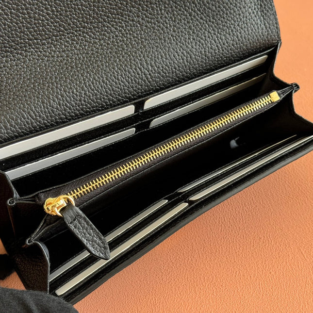 SOFTBIT CONTINENTAL WALLET 19 IN BLACK GRAINY CALFSKIN GOLD HARDWARE