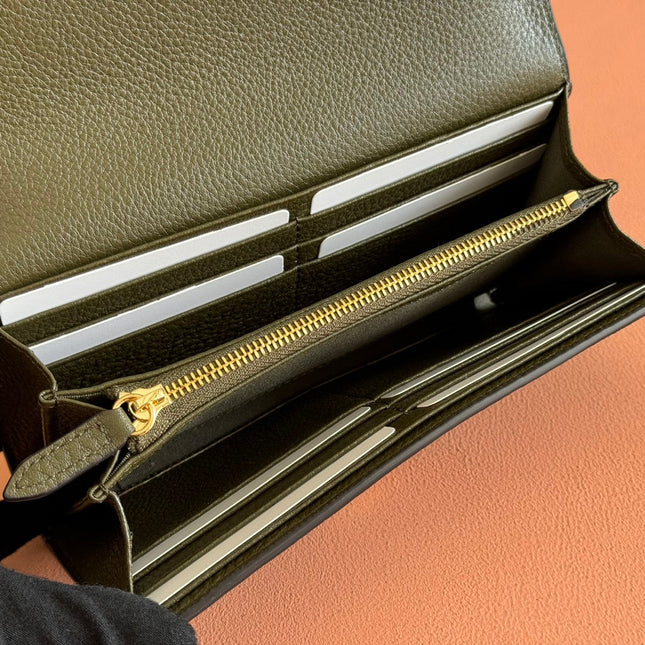 SOFTBIT CONTINENTAL WALLET 19 IN GREEN GRAINY CALFSKIN GOLD HARDWARE