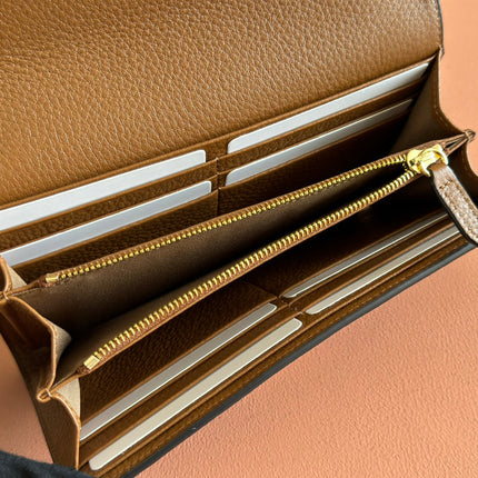 SOFTBIT CONTINENTAL WALLET 19 IN BROWN GRAINY CALFSKIN GOLD HARDWARE