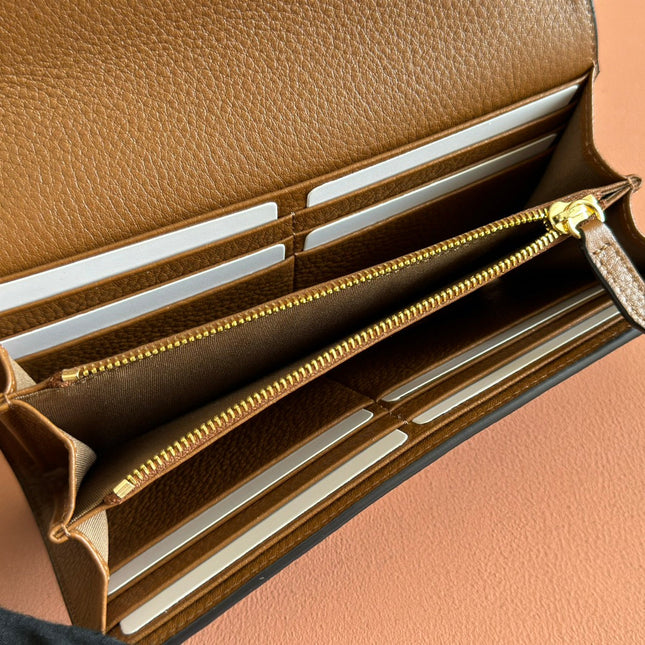 SOFTBIT CONTINENTAL WALLET 19 IN BROWN GRAINY CALFSKIN GOLD HARDWARE