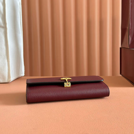 SOFTBIT CONTINENTAL WALLET 19 IN ROSSO ANCORA RED CALFSKIN GOLD HARDWARE