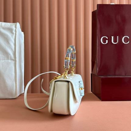 BAMBOO DIVE MEDIUM BAG 27 IN WHITE SHINY CALFSKIN RESIN BRASS BAMBOO-SHAPED HARDWARE