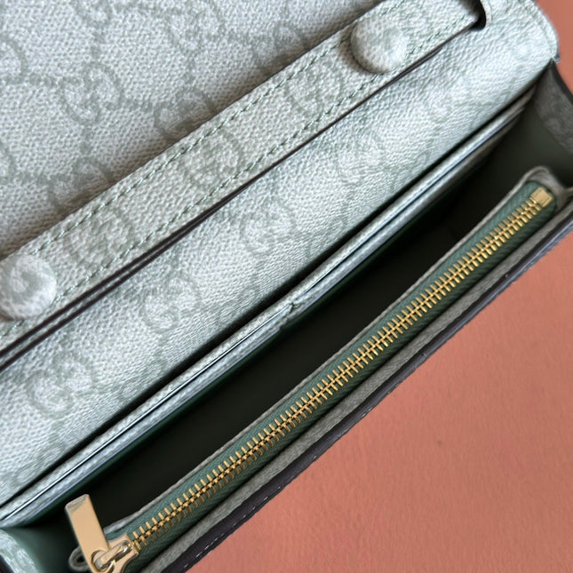 EMBLEM WALLET ON CHAIN 20 IN SAGE GREEN SMOOTH CALFSKIN