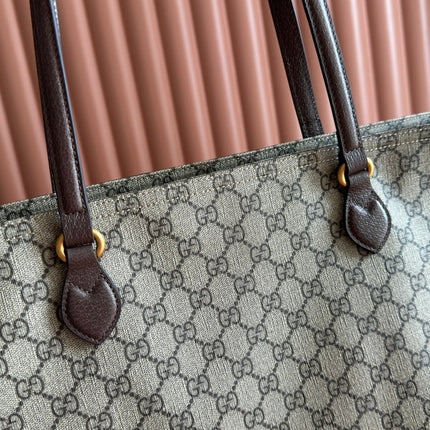 SUPREME MEDIUM TOTE BAG 38 IN BEIGE AND BROWN GG COATED FABRIC BROWN CALFSKIN