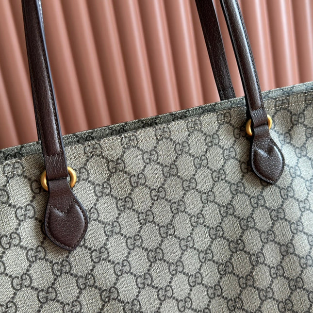 SUPREME MEDIUM TOTE BAG 38 IN BEIGE AND BROWN GG COATED FABRIC BROWN CALFSKIN