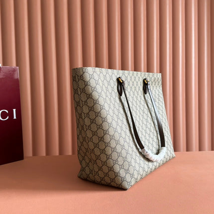 SUPREME MEDIUM TOTE BAG 38 IN BEIGE AND BROWN GG COATED FABRIC BROWN CALFSKIN