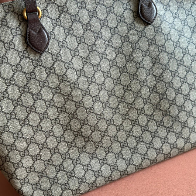 SUPREME MEDIUM TOTE BAG 38 IN BEIGE AND BROWN GG COATED FABRIC BROWN CALFSKIN