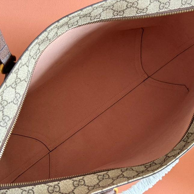 SUPREME MEDIUM TOTE BAG 38 IN BEIGE AND BROWN GG COATED FABRIC BROWN CALFSKIN