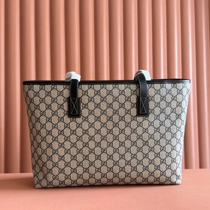 MEDIUM TOTE BAG 38 IN BEIGE AND BROWN GG COATED FABRIC BLACK CALFSKIN