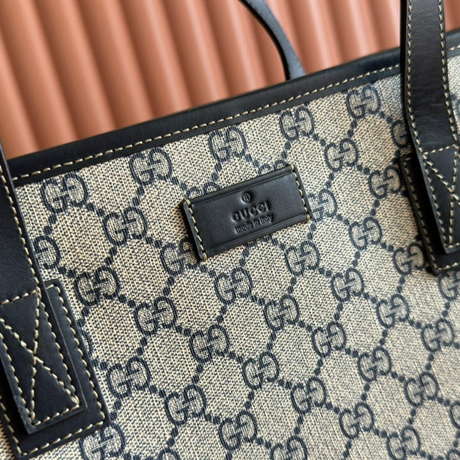 MEDIUM TOTE BAG 38 IN BEIGE AND BROWN GG COATED FABRIC BLACK CALFSKIN