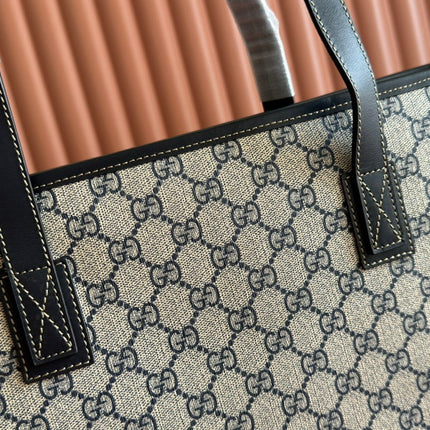 MEDIUM TOTE BAG 38 IN BEIGE AND BROWN GG COATED FABRIC BLACK CALFSKIN