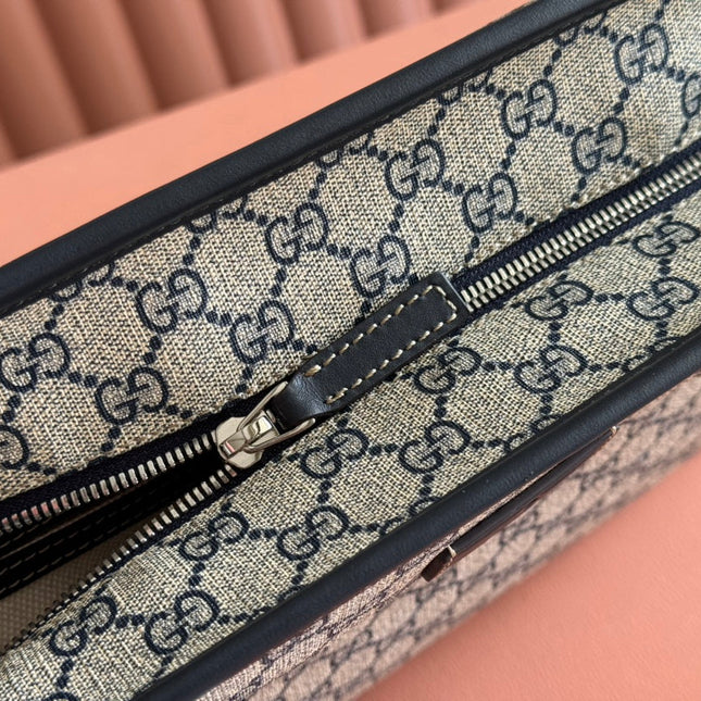 MEDIUM TOTE BAG 38 IN BEIGE AND BROWN GG COATED FABRIC BLACK CALFSKIN