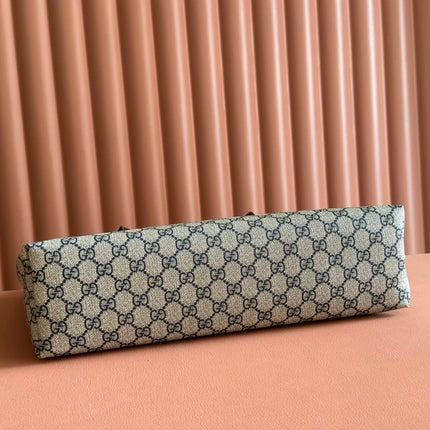 MEDIUM TOTE BAG 38 IN BEIGE AND BROWN GG COATED FABRIC BLACK CALFSKIN