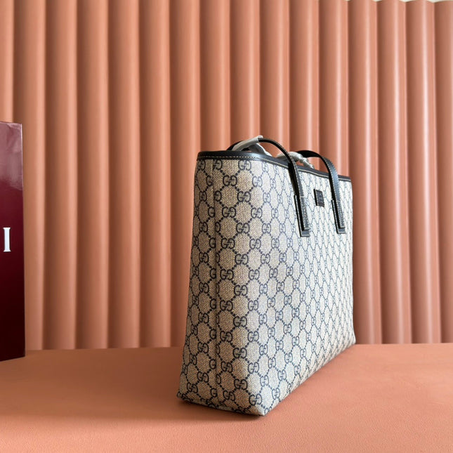 MEDIUM TOTE BAG 38 IN BEIGE AND BROWN GG COATED FABRIC BLACK CALFSKIN