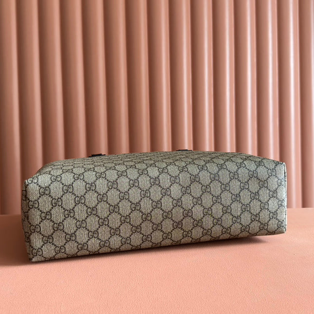 MEDIUM TOTE BAG 38 IN BEIGE AND BROWN GG COATED FABRIC DARK BROWN CALFSKIN