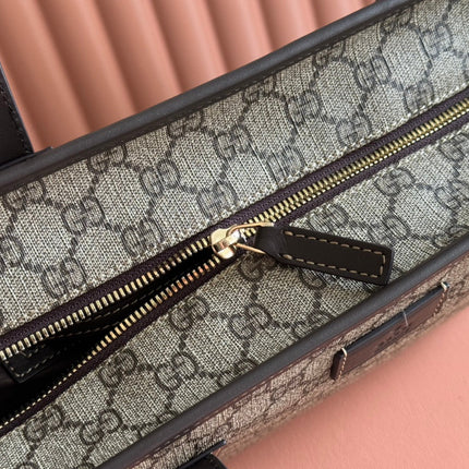 MEDIUM TOTE BAG 38 IN BEIGE AND BROWN GG COATED FABRIC DARK BROWN CALFSKIN