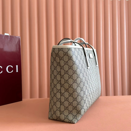 MEDIUM TOTE BAG 38 IN BEIGE AND BROWN GG COATED FABRIC WHITE CALFSKIN