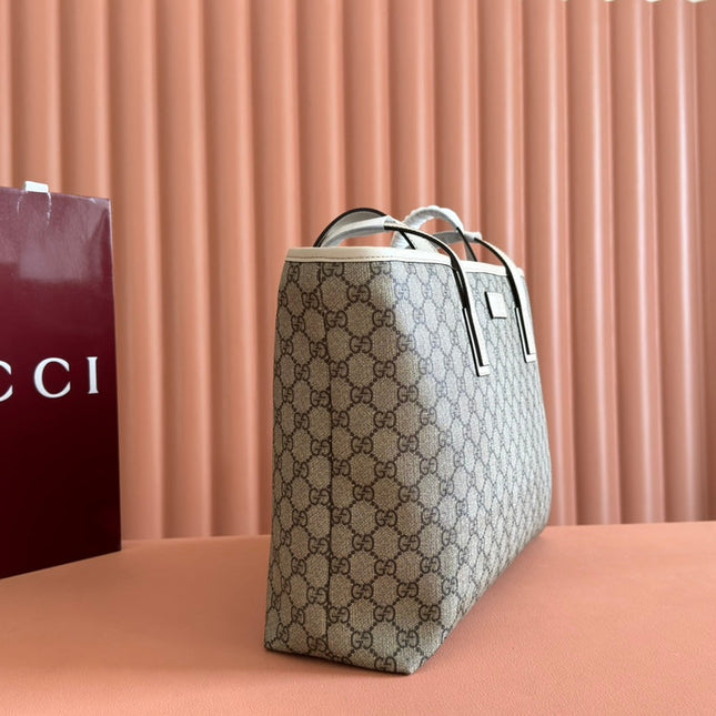 MEDIUM TOTE BAG 38 IN BEIGE AND BROWN GG COATED FABRIC WHITE CALFSKIN