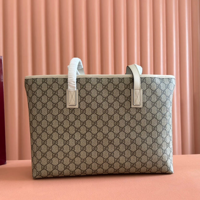 MEDIUM TOTE BAG 38 IN BEIGE AND BROWN GG COATED FABRIC WHITE CALFSKIN