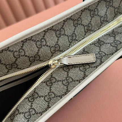 MEDIUM TOTE BAG 38 IN BEIGE AND BROWN GG COATED FABRIC WHITE CALFSKIN