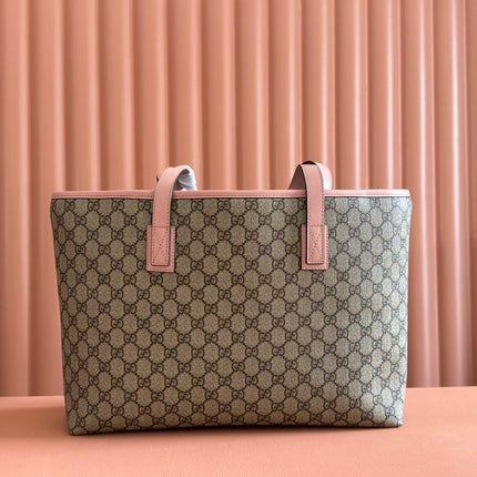 MEDIUM TOTE BAG 38 IN BEIGE AND BROWN GG COATED FABRIC PINK CALFSKIN