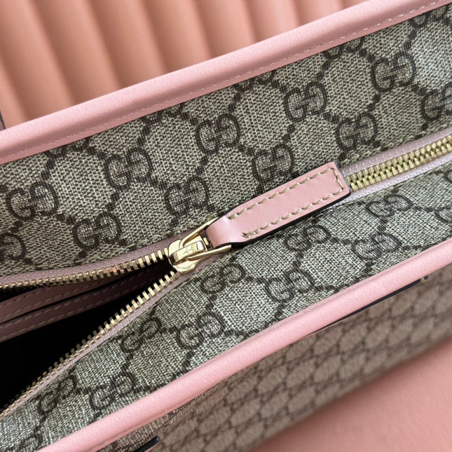 MEDIUM TOTE BAG 38 IN BEIGE AND BROWN GG COATED FABRIC PINK CALFSKIN