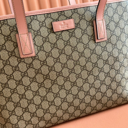 MEDIUM TOTE BAG 38 IN BEIGE AND BROWN GG COATED FABRIC PINK CALFSKIN