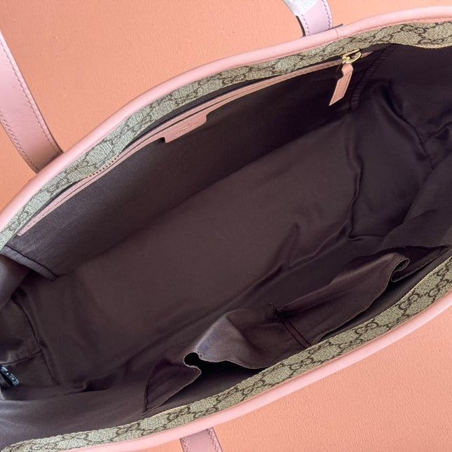 MEDIUM TOTE BAG 38 IN BEIGE AND BROWN GG COATED FABRIC PINK CALFSKIN