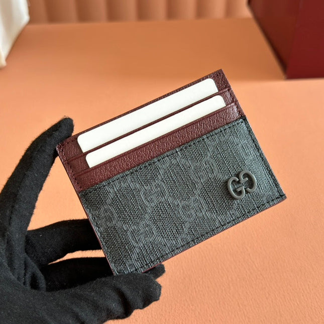 GG CARD CASE 10 BICOLOR IN GREY AND RED GG CALFSKIN