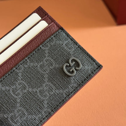 GG CARD CASE 10 BICOLOR IN GREY AND RED GG CALFSKIN