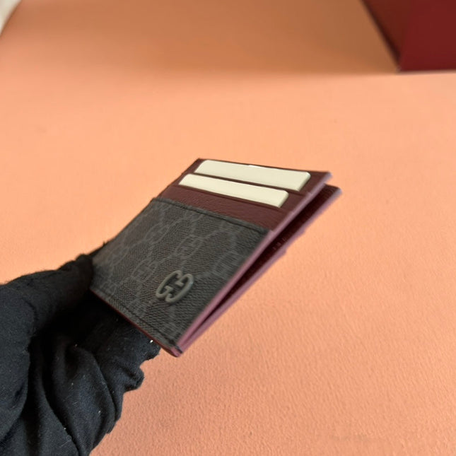 GG CARD CASE 10 BICOLOR IN GREY AND RED GG CALFSKIN