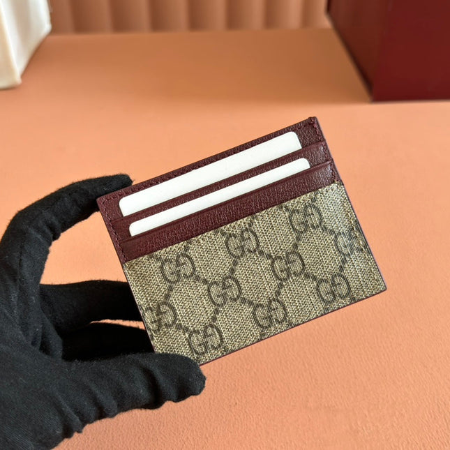 GG CARD CASE 10 IN BEIGE AND RED GG CALFSKIN